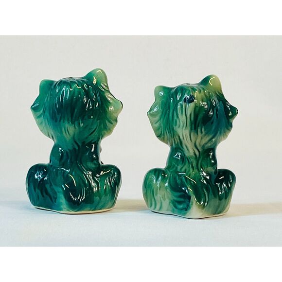 Vtg KITSCHY Anthropomorphic Cat Kitten Salt Pepper Shakers Japan Green Floral - Picture 6 of 9